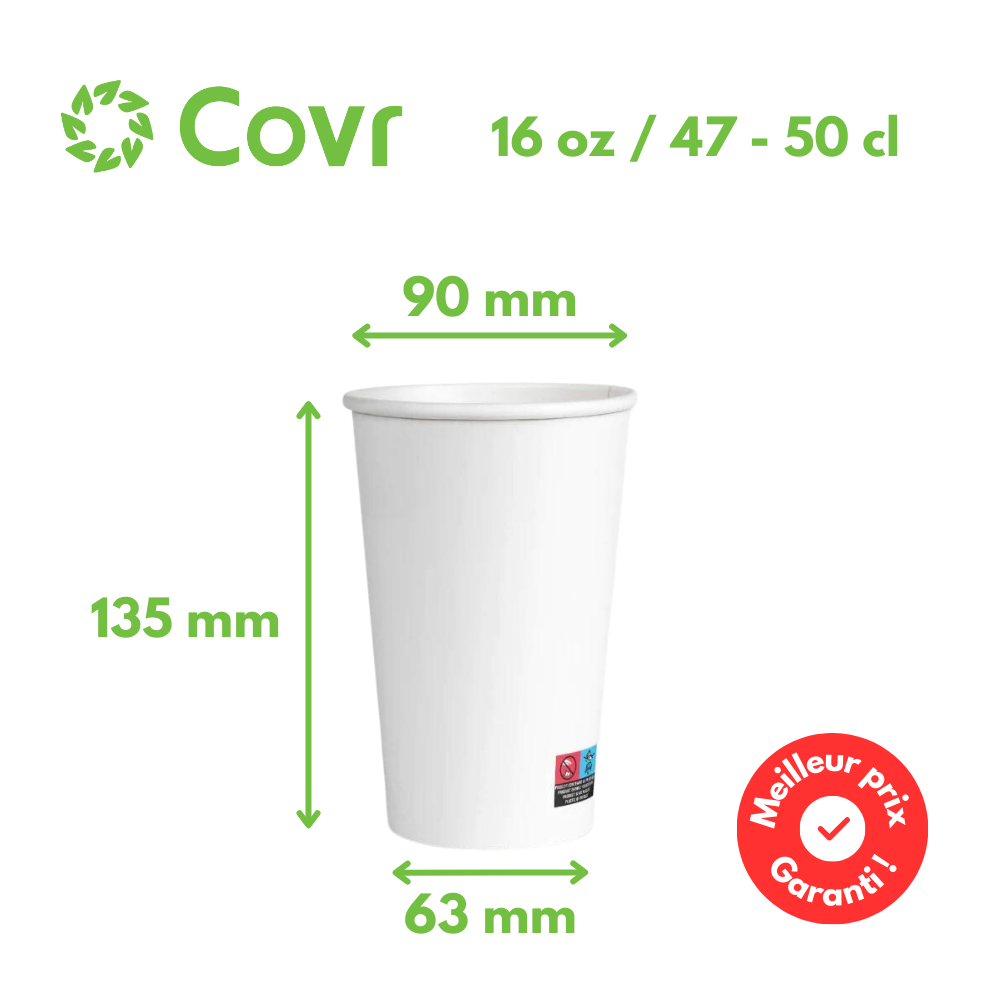 White paper cups 50 cl / 16 oz