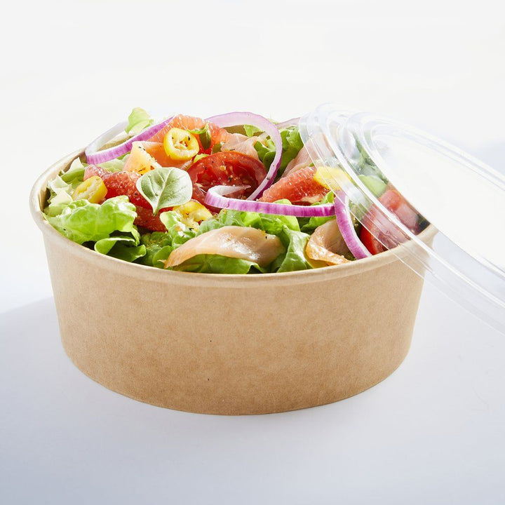 Combo Kraft bowls/brown cardboard salad bowls 550ml + rPET lids (300+300 units)