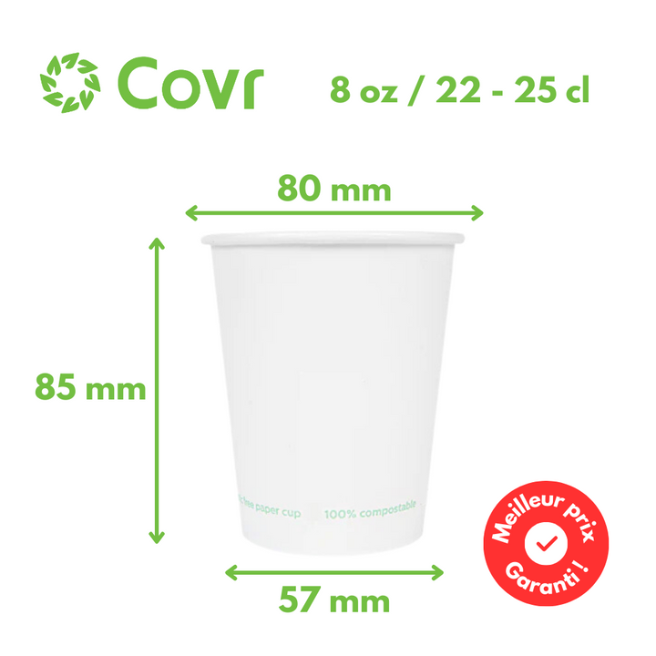 Vasos de cartón sin plástico 25 cl / 8 oz