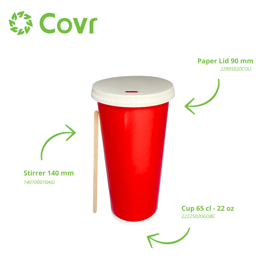 Vasos de cartón rojos 65 cl / 22 oz bebidas frías - 12 + 260 + 15 gsm