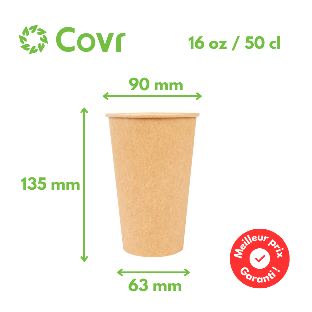 Vasos de cartón kraft 50 cl / 16 oz -  300 + 18 gsm