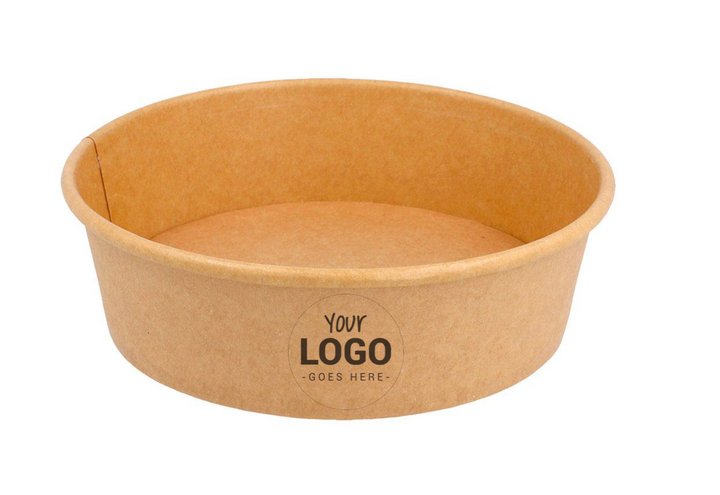 Customized brown cardboard kraft bowls/salad bowls 550ml + rPET lids (from 5,000)