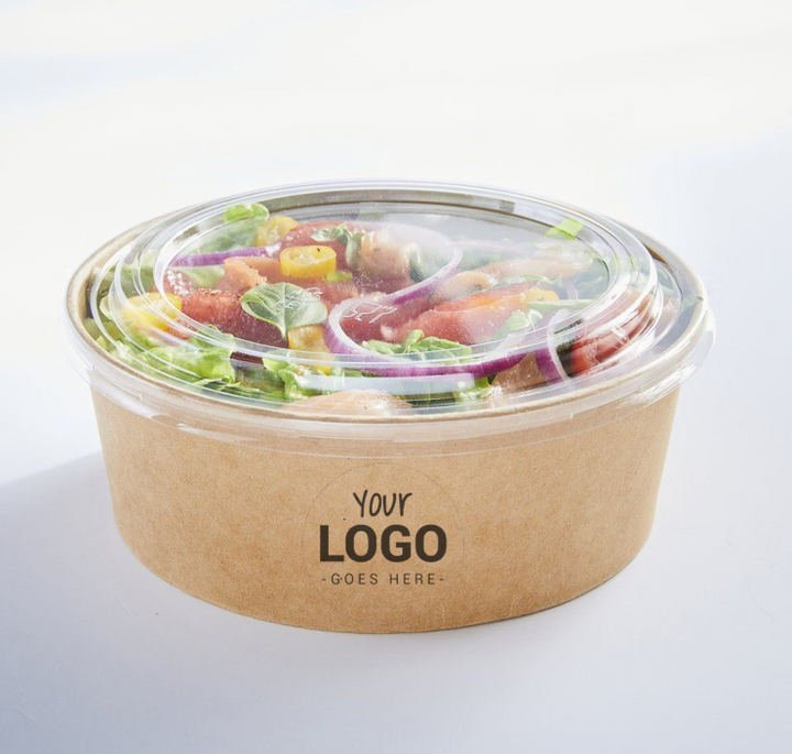 Customized brown cardboard kraft bowls/salad bowls 550ml + rPET lids (from 5,000)