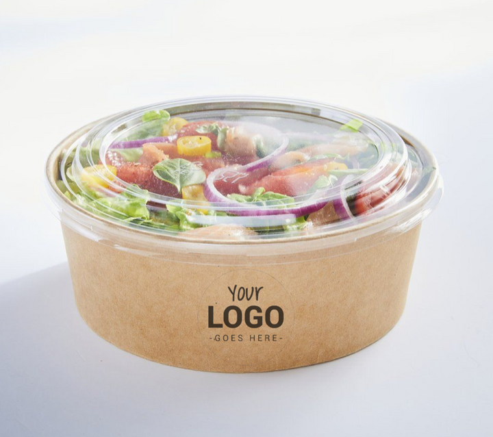 Customized brown kraft/paperboard bowls 750ml + rPET lids (from 10,800)