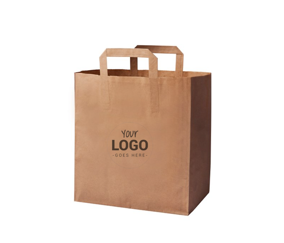 Bolsa personalizada de papel kraft marrón / blanco con asa 22 x 10 x 28 cm (a partir de 5.000 unidades)