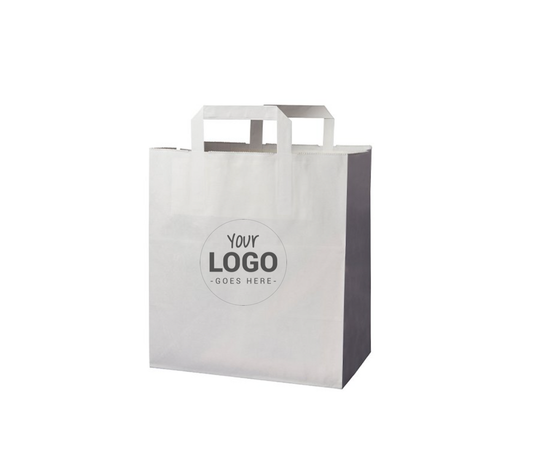 Customized brown / white kraft paper bag with handle 32 x 22 x 25 cm (from 5,000 units)