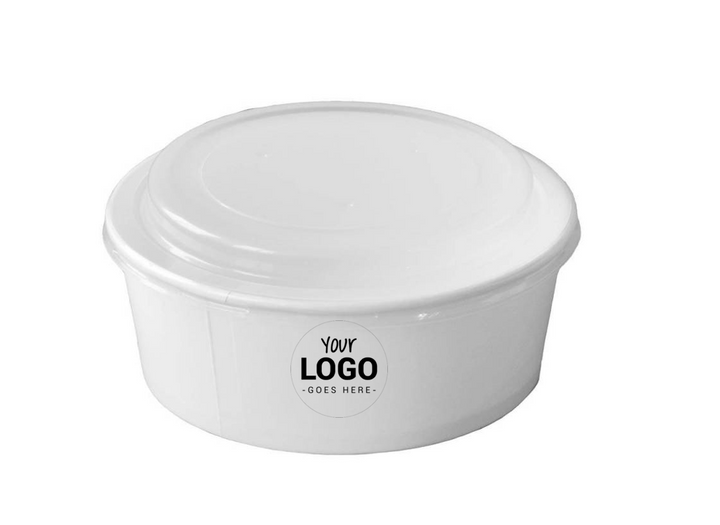 Cuencos/ensaladeras de cartón blanco personalizados 1100 ml + tapas de rPET (a partir de 10.000)