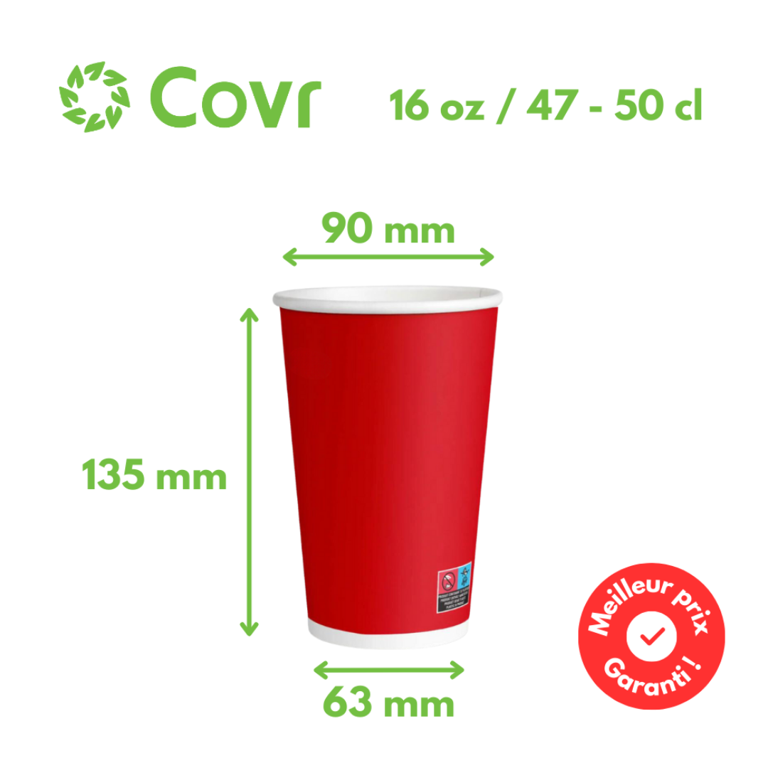 Vasos de cartón rojos 50 cl / 16 oz bebidas frías - 12 + 260 + 15 gsm